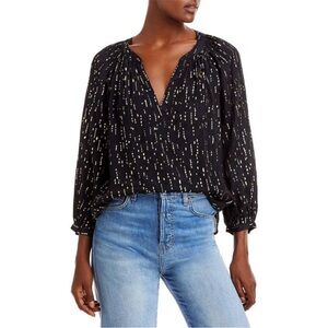 VELVET BY GRAHAM & SPENCER Womens Nixie Black Foiled Metallic Blouse Top NWT